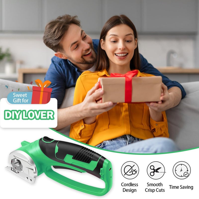 Mershca Cordless Electric Scissors, 4V Rechargeable Box Cutter & Cardboard Cutter with Titanium Blade, LED Light, Safety Lock - Rotary Cutter for Fabric, Leather, Plastic, Crafting, Sewing(Bright Green) - Image 5